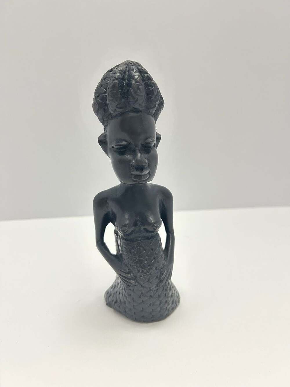 Vintage Hand Carved Ebony Wood African Female Bust Figurine Malawi